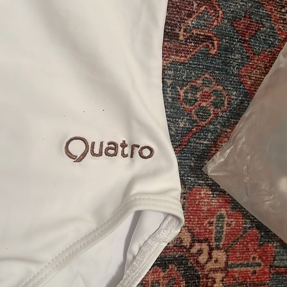 Quatro Womens Leotard White Tan Rhinestone Gymnastics NEW AME adult Medium - Picture 2 of 7